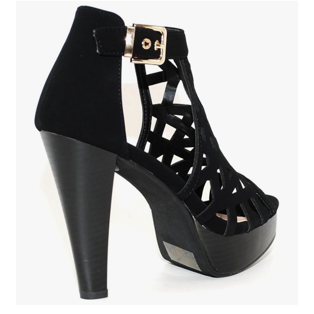 TRENDSup Open Toe Ankle Strap Western‎ Bootie Stacked Heel Size 6 New - Picture 3 of 10